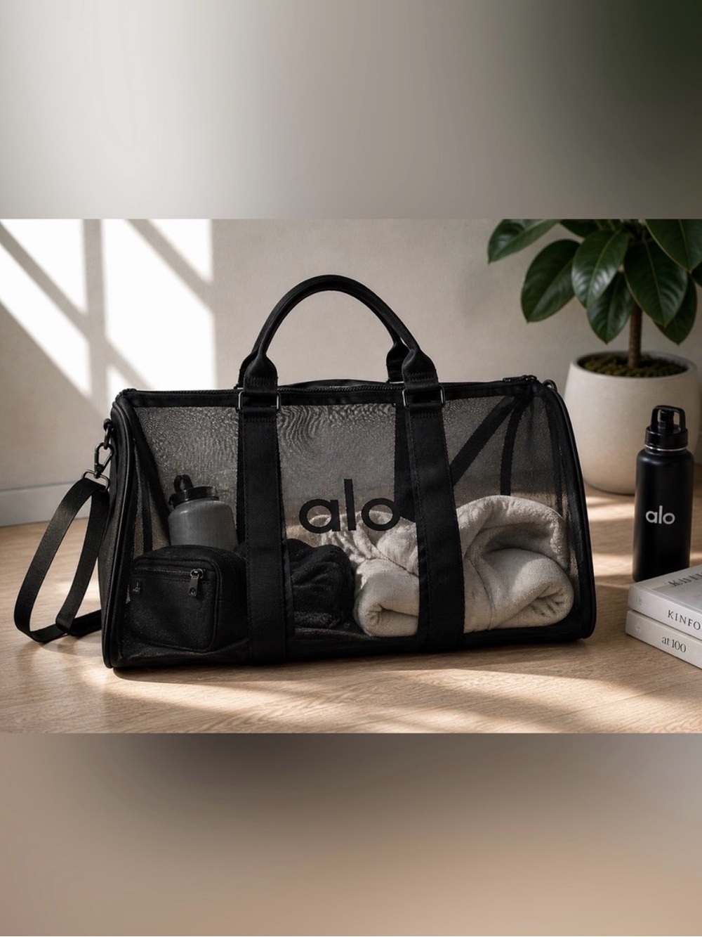ALO Yoga Black Mesh Duffel with Shoulder Strap - Picture 2 of 9